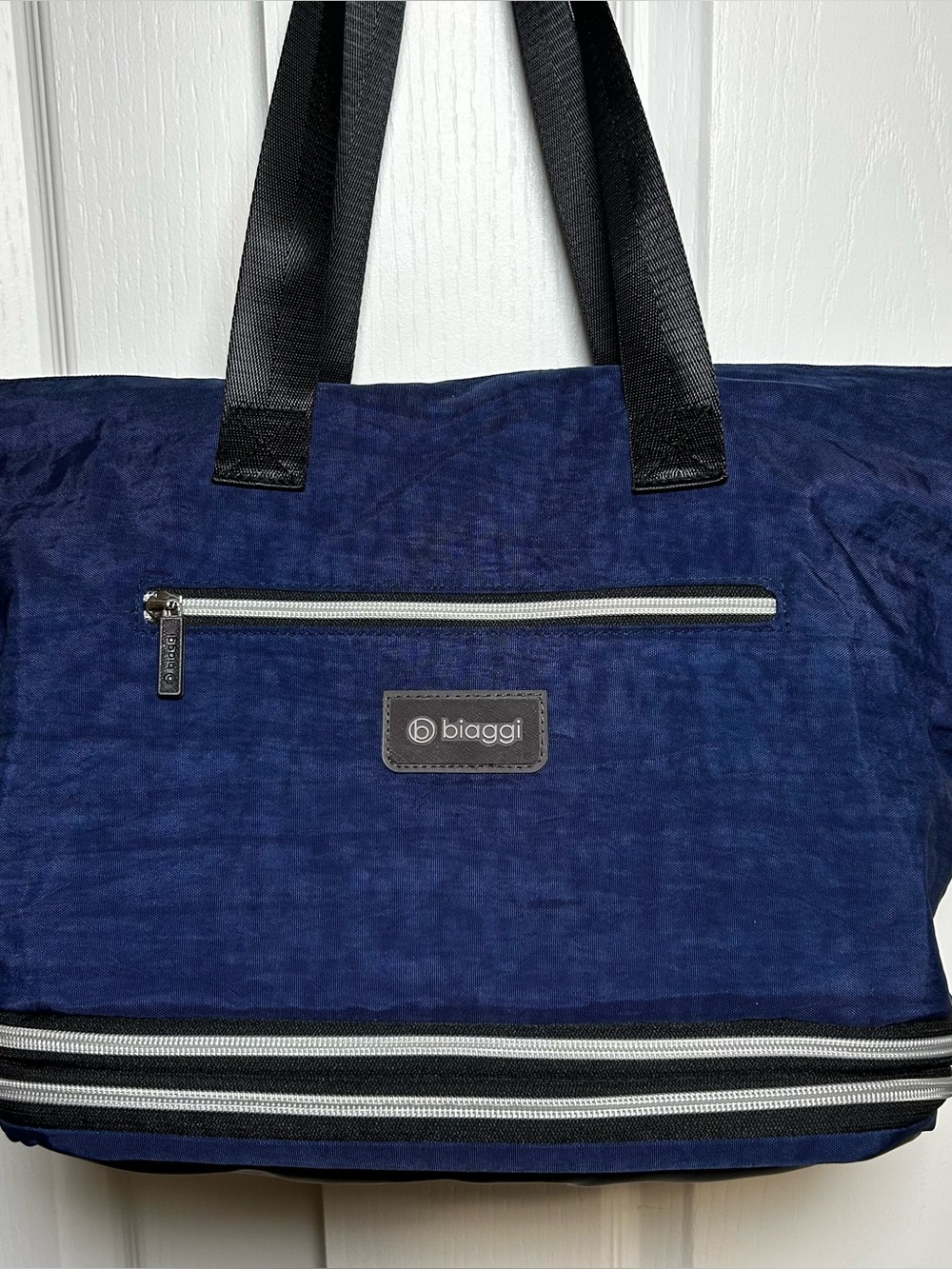 Biaggi Zipsak Boost! Blue Expandable Travel Tote Handbag Microfold Expandable